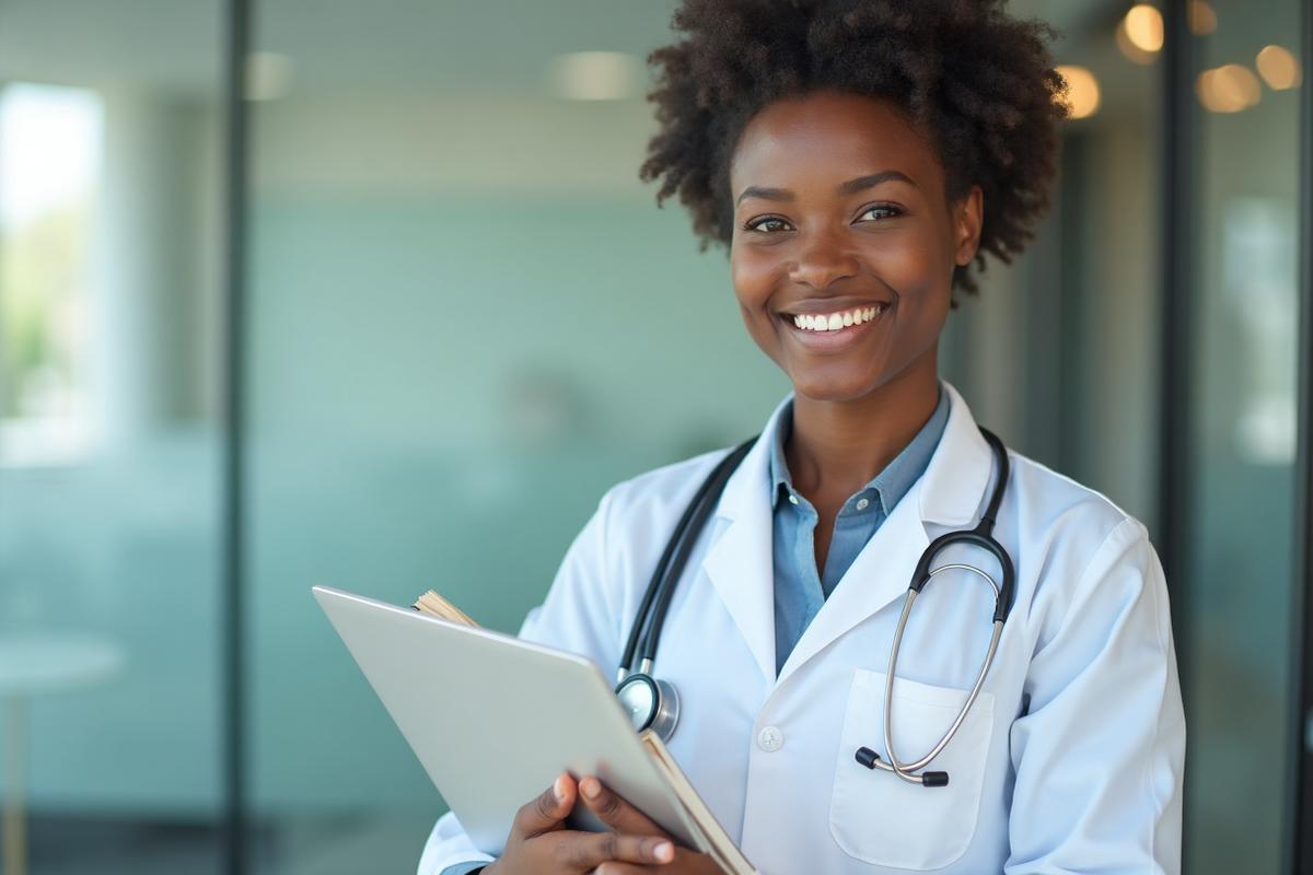 Smiling medical student in Uganda