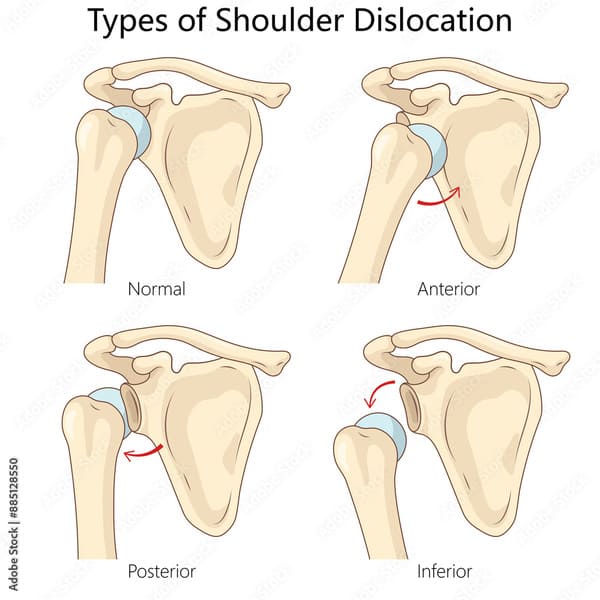 Figure 5.1A: Types of Shoulder Dislocation — Normal, Anterior, Posterior, and Inferior positions