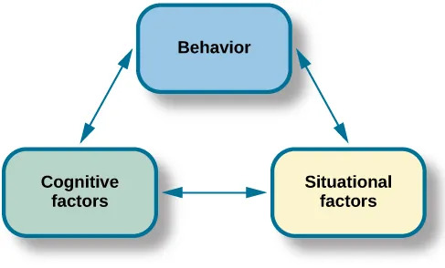 Figure: Reciprocal determinism showing the bidirectional interaction between Behaviour, Personal/Cognitive factors, and Situational/Environmental factors