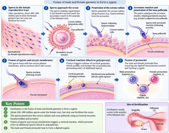 Seven Stages of Fertilization and Prevention of Polyspermy