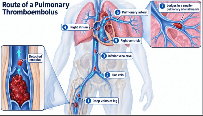 Anatomical Pathway of a Deep Vein Thrombus to the Pulmonary Arteries