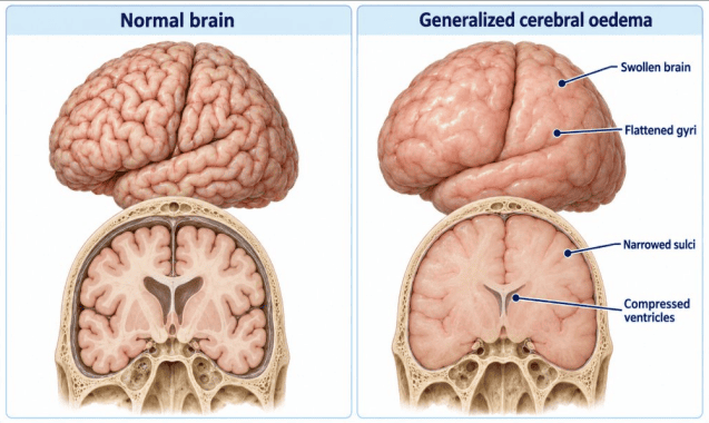 Comparison of Normal Brain vs. Brain with Severe Generalized Edema