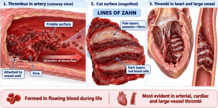 Macroscopic Gross Features and Lines of Zahn in Thrombi