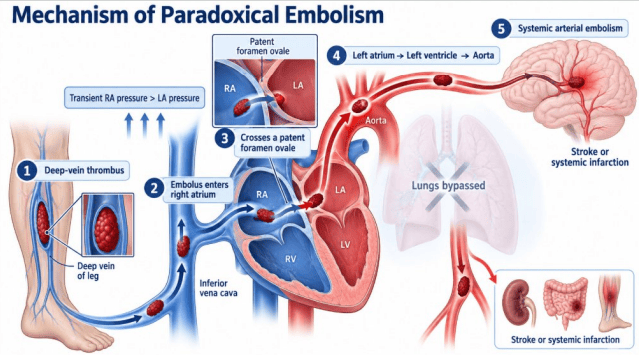 Mechanism of Paradoxical Embolism Across a Patent Foramen Ovale