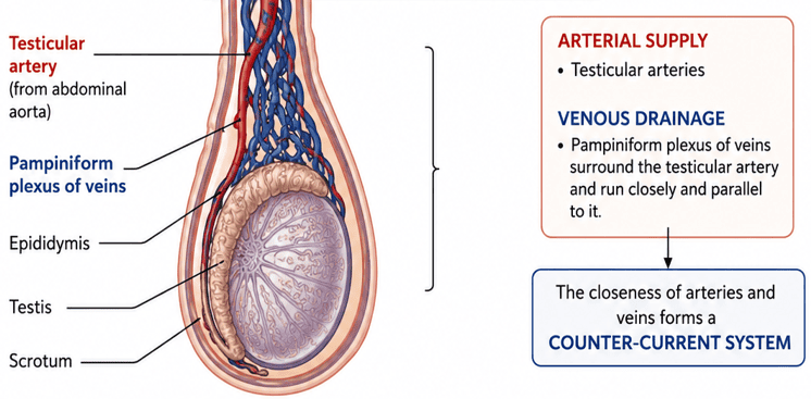Blood Supply to the Testes and Counter-Current Exchange Diagram