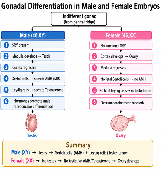 Gonadal Differentiation in Male and Female Embryos Diagram