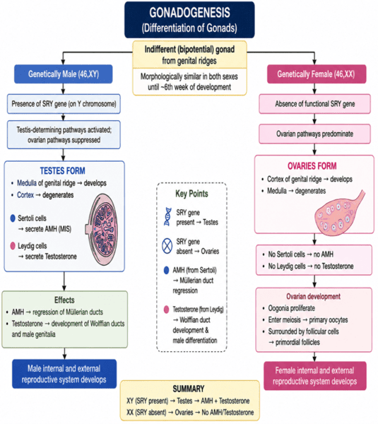Gonadogenesis (Differentiation of Gonads) Flowchart