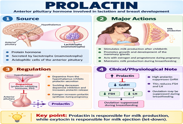 Prolactin Source, Actions, and Regulation Chart