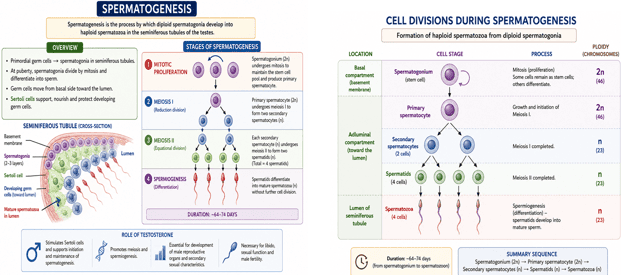 Spermatogenesis Stages and Cell Divisions Flowchart